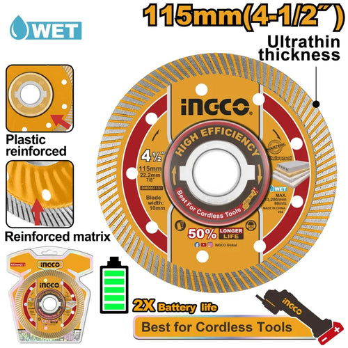 Disque diamanté ultra-mince à rebord 115mm INGCO | DMD051151