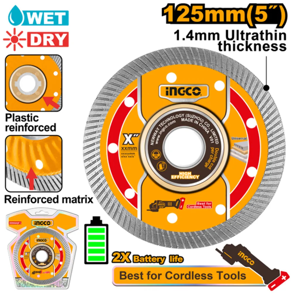 Disque diamanté ultra-mince à rebord 125mm INGCO | DMD051251