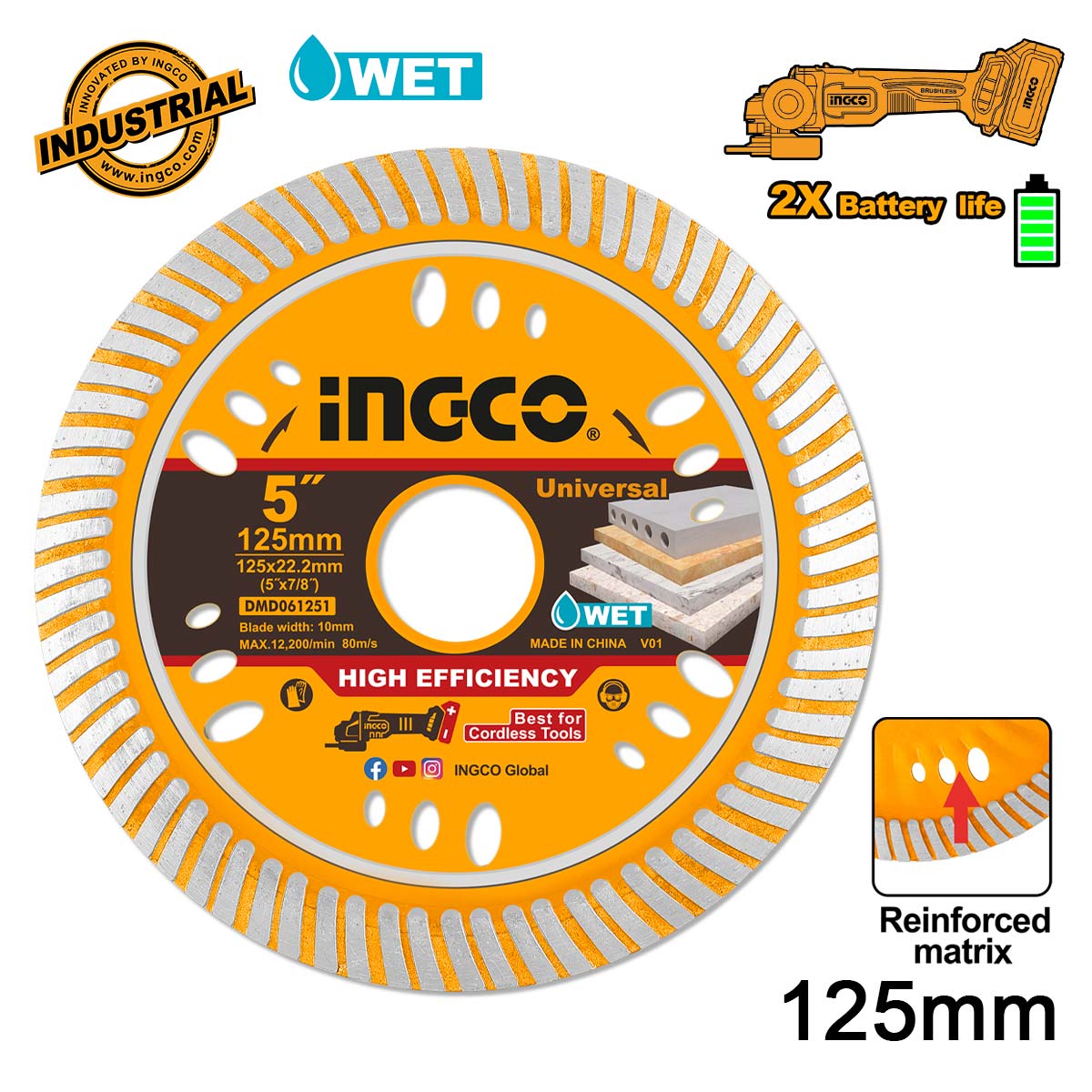 Disque Diamanté Ultrafin 125mm INGCO | DMD061251