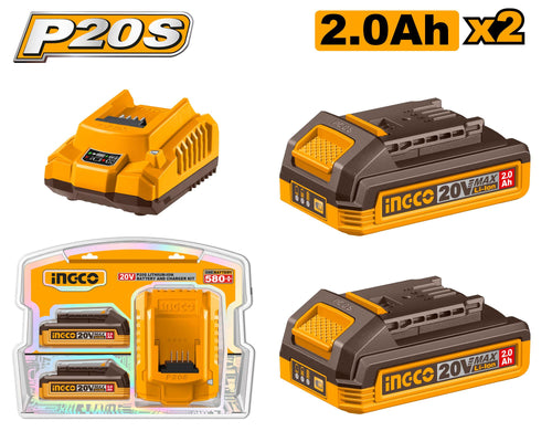 FBCPK1222 - PACK 2 BATTERIES 20V 2AH + CHARGEUR RAPIDE SI INGCO Maroc