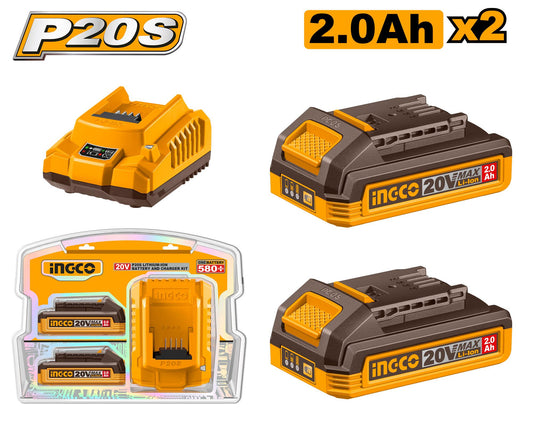 FBCPK1222 - PACK 2 BATTERIES 20V 2AH + CHARGEUR RAPIDE SI INGCO Maroc