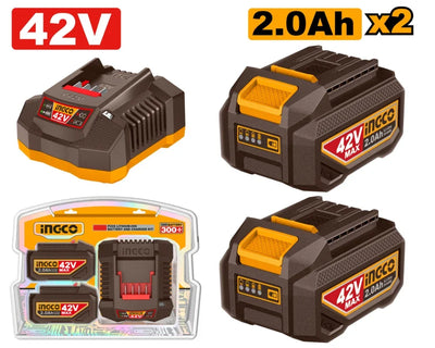 INGCO KIT DE 2 BATTERIES 42V 2,0AH LITHIUM-ION ET CHARGEUR AU MAROC [FBCPM20221]