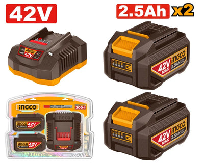 INGCO KIT 2 BATTERIES LITHIUM-ION ET CHARGEUR 2,5AH 42V AU MAROC [FBCPM25221]