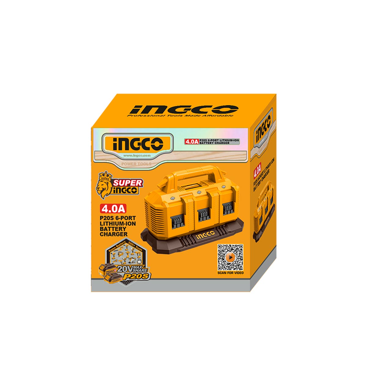 FCLI2064 - CHARGEUR A BATTERIES 20V 4AH 6PORTS INGCO Maroc