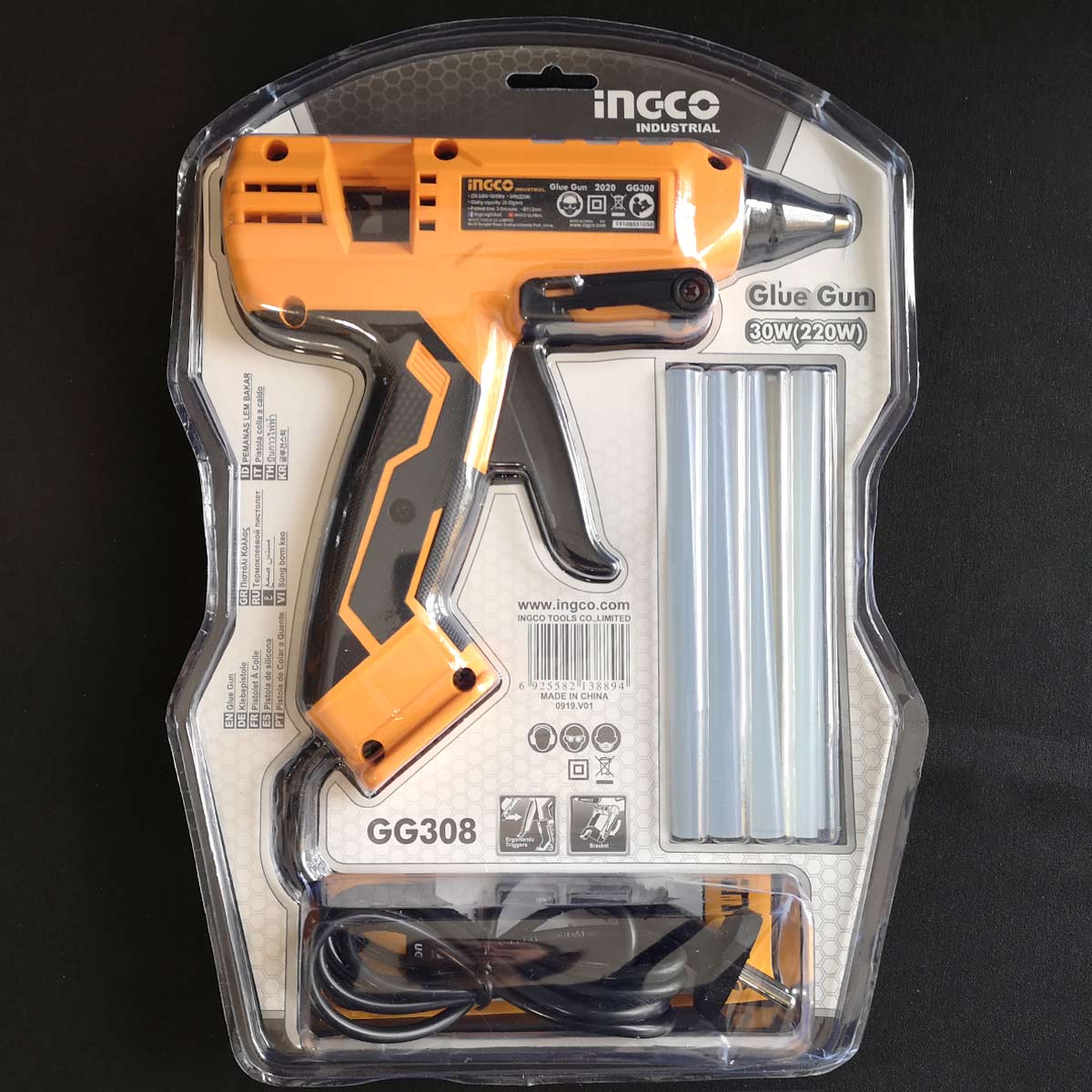 GG308 - PISTOLET A COLLE 30W(220W) + 8 BATONNETS DE COLLE INGCO Maroc