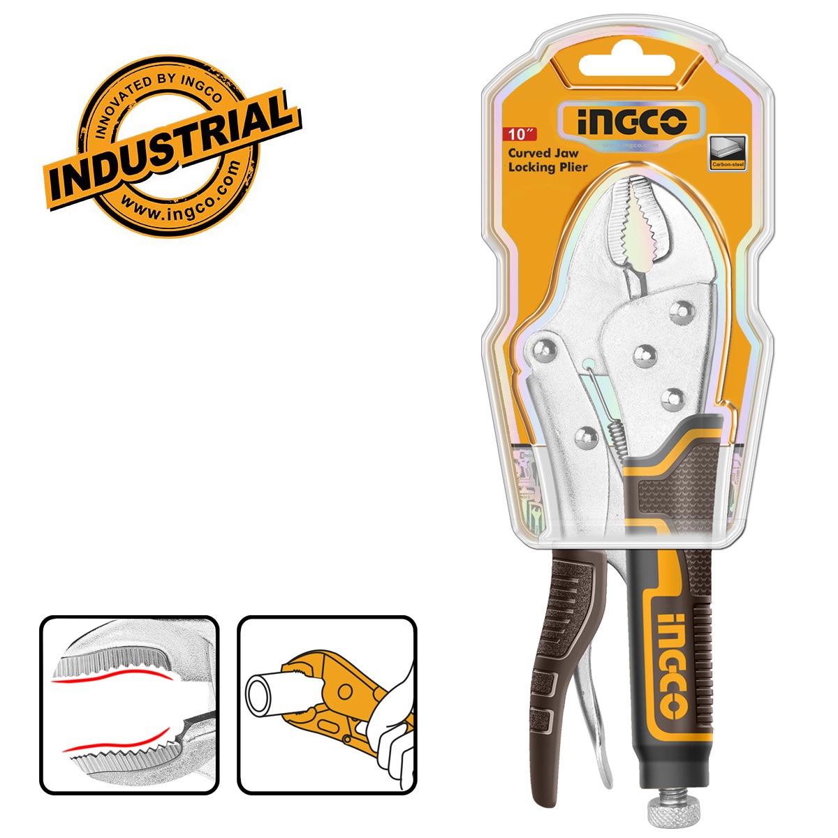 Pince-étau à mâchoire arrondie 255mm Acier de carb INGCO | HCJLW0210