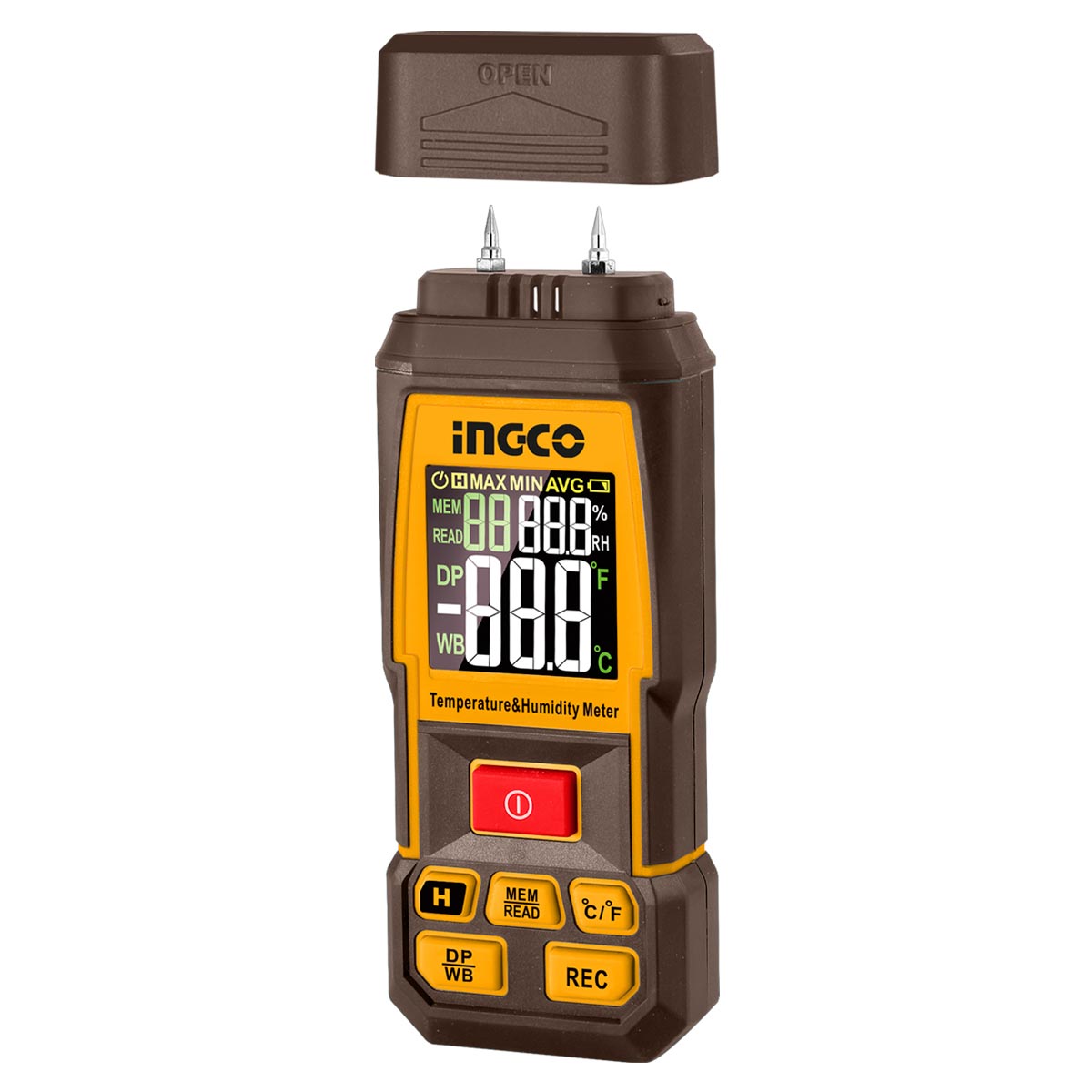 Humidimètre INGCO utilisé sur planche bois - contrôle taux humidité chantier