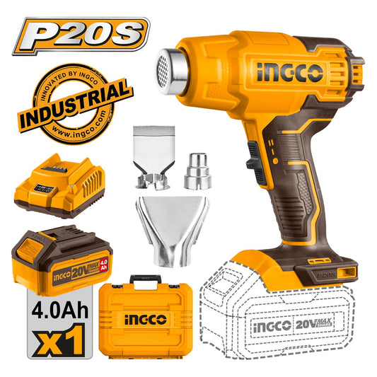 Décapeur thermique 20V+1Batt4Ah+3accessoires INGCO | HGLI20025
