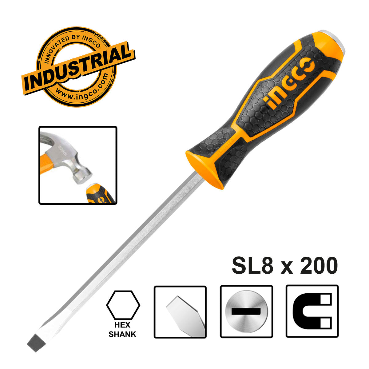 HGTS288200 - TOURNEVIS A ZONE DE FRAPPE VIS A FENTE 8*200 MM INGCO Maroc