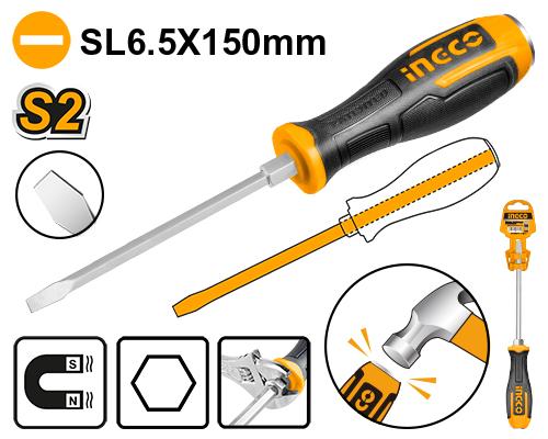 HGTS686150 - TOURNEVIS A ZONE DE FRAPPE VIS A FENTE 6.5*150 MM INGCO Maroc