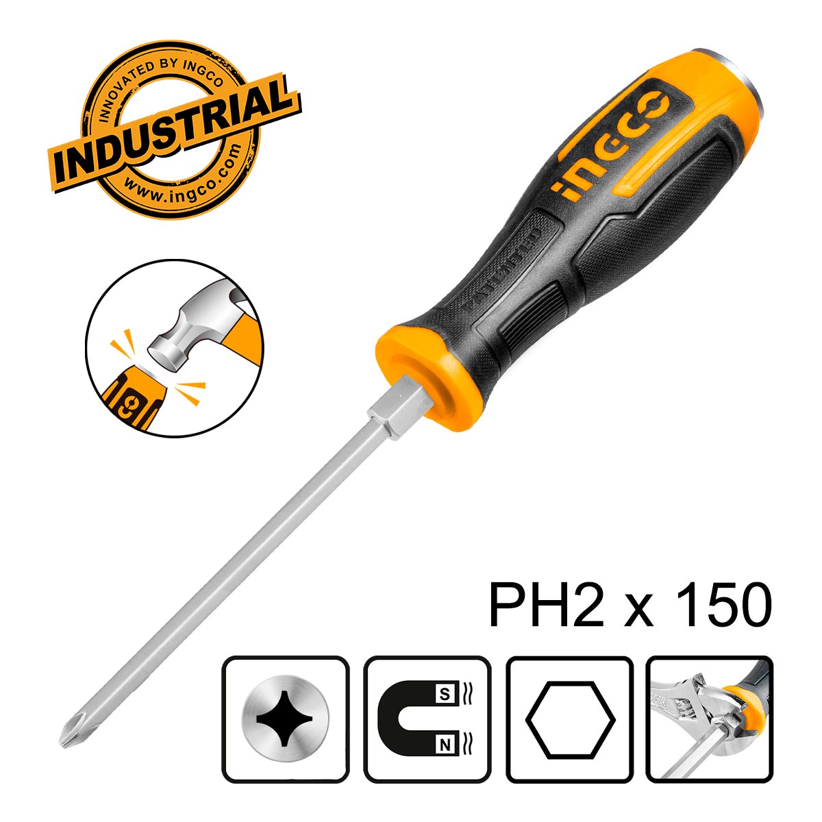 HGTS68PH2150 - TOURNEVIS A ZONE DE FRAPPE PH2 6*150 MM INGCO Maroc