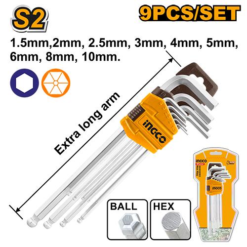 HHK12092 - CLES MALES HEX EXTRA LONG SET DE 9 PIECES 1.5-10MM INGCO Maroc
