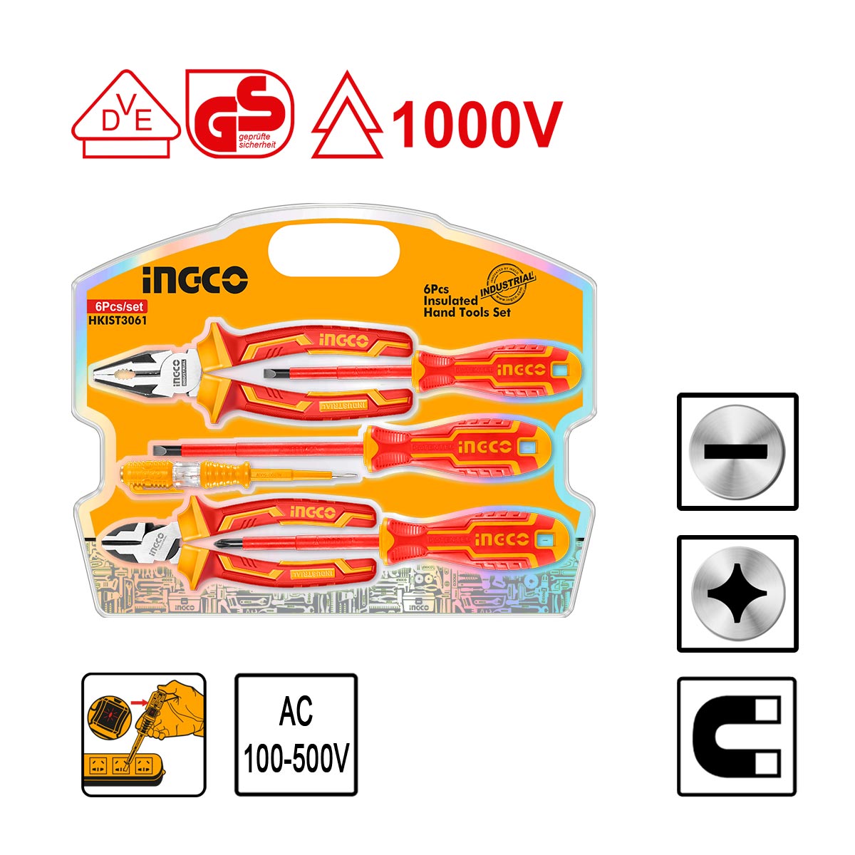 INGCO ENSEMBLE DE 6 OUTILS A MAIN ISOLES 1000V AU MAROC [HKIST3061]