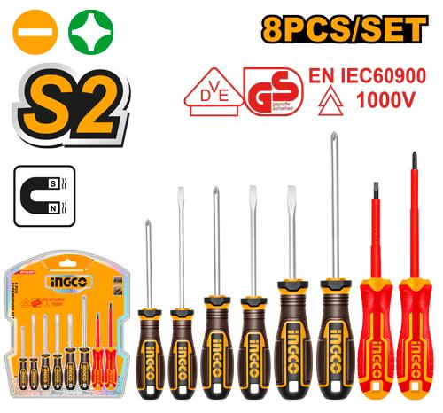 Set 8 tournevis isolés 1000V INGCO HKSDS0838 – khrabi électricien Maroc