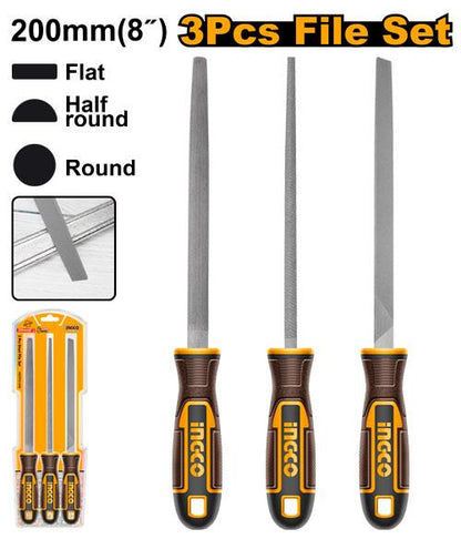 HKTFS1308 - SET DE 3 LIMES EN ACIER 200MM INGCO Maroc