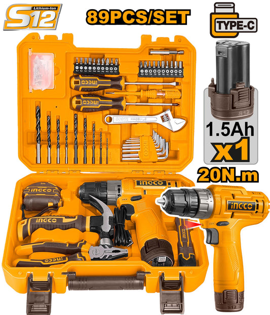 HKTHP10891 - COFFRET VISSEUSE 12V +89 PCS 1 BAT 1.5Ah INGCO Maroc