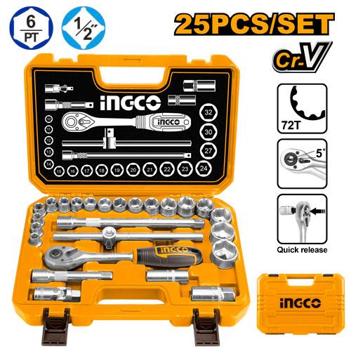 HKTS12251 - SET DE DOUILLES 1/2 25PIECES INGCO Maroc