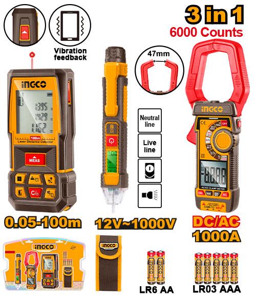 HLDD241202 - PACK TELEMETRE LASER + MULTIMETRE + DETECTEUR TENSION INGCO Maroc