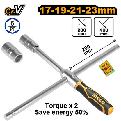 HRCW40231 - CLE A BEQUILLE 400MM 4 DOUILLES:17MM 19MM 21M INGCO Maroc