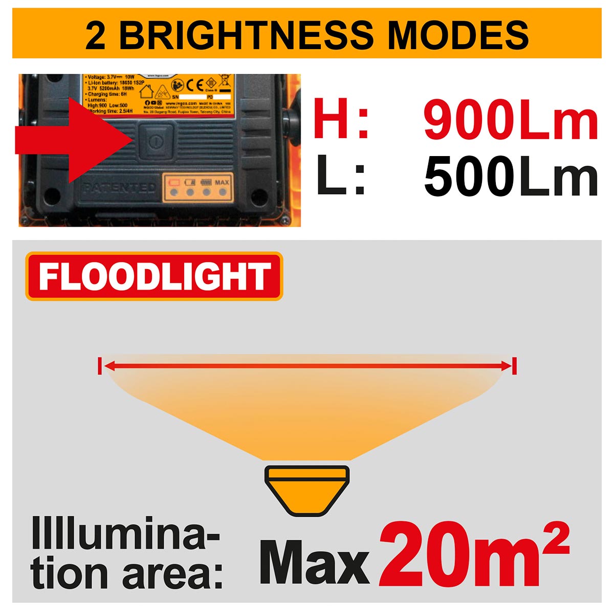 projecteur 3.65v chargeur tupe c ingco INGCO | HRLF4415