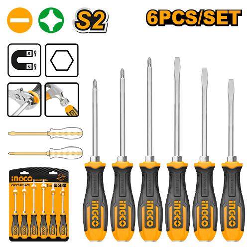HSGT680608 - SET DE 6 TOURNEVIS A ZONE DE FRAPPE INGCO Maroc