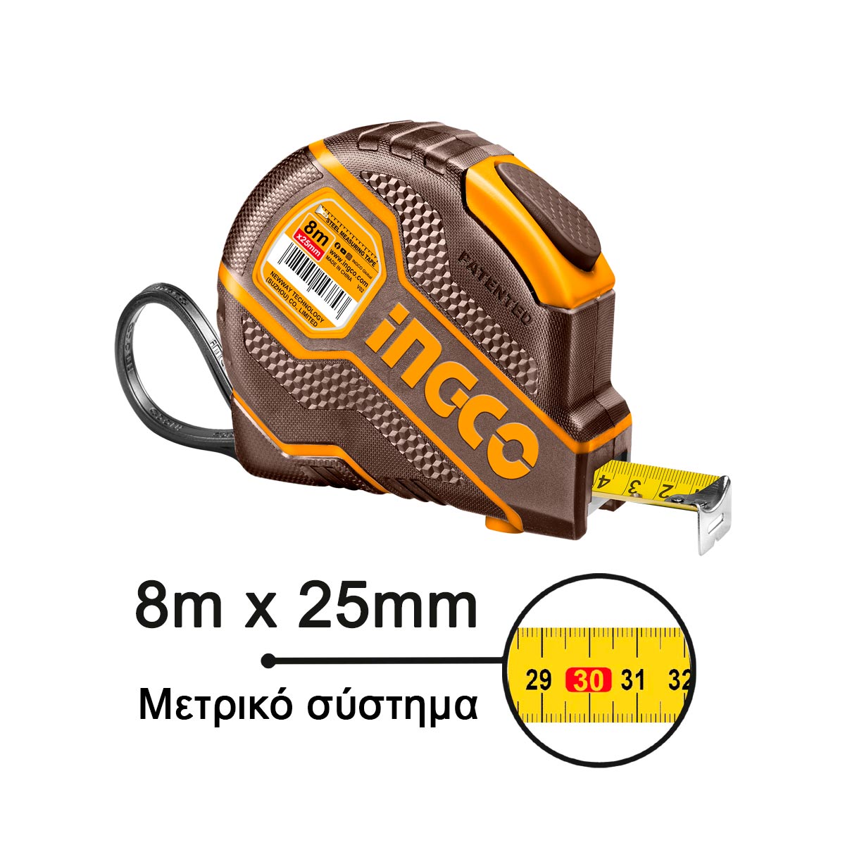 Ruban à mesurer en acier 8m x 25mm INGCO | HSMT08081E