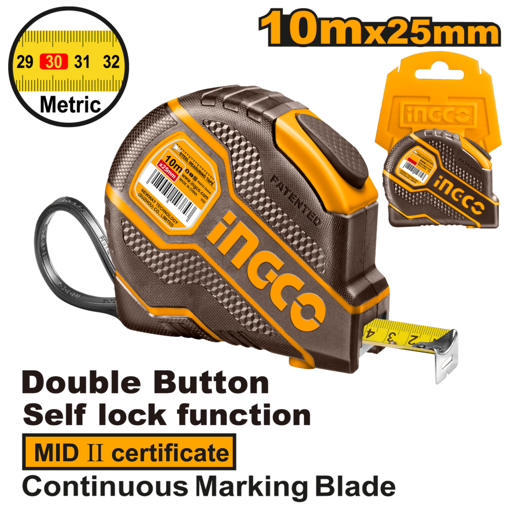 Ruban à mesurer en acier 10m x 25mm INGCO | HSMT08101E