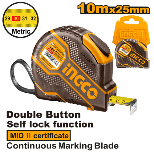 Ruban à mesurer en acier 10m x 25mm INGCO | HSMT08101E