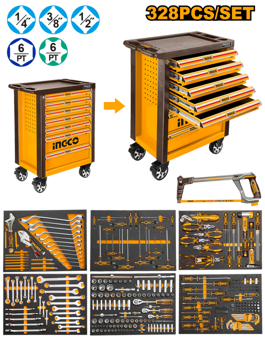 INGCO SERVANTE A 7 TIROIRS + 328 PIECES AU MAROC