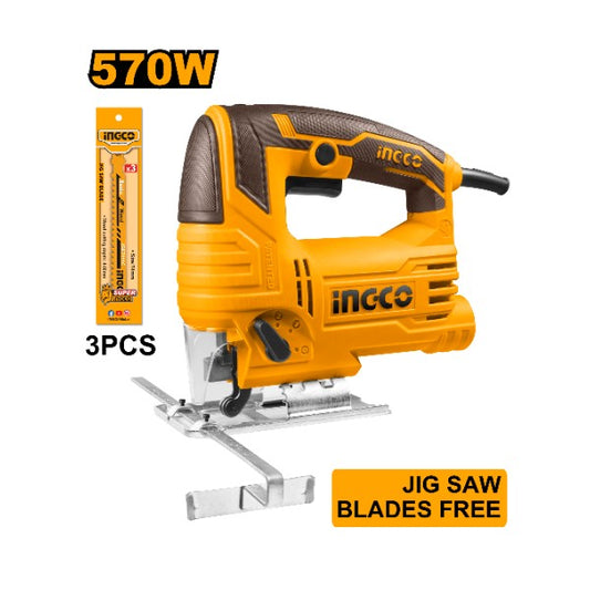 INGCO Scie sauteuse 570W 65mm JS57028 + 3 lames — découpe bois sur chantier Maroc