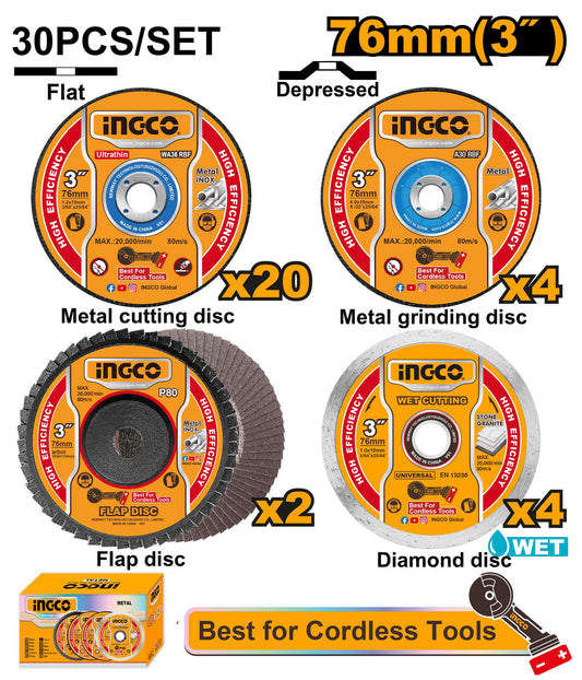 MCD07630 - JEU 30PCS DISQUES DE COUPE ET MEULAGE 76MM INGCO Maroc