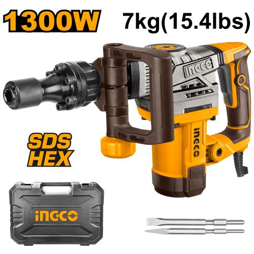 PDB130018 - MARTEAU BURINEUR 6KG 1300W + 2 BURINS INGCO Maroc