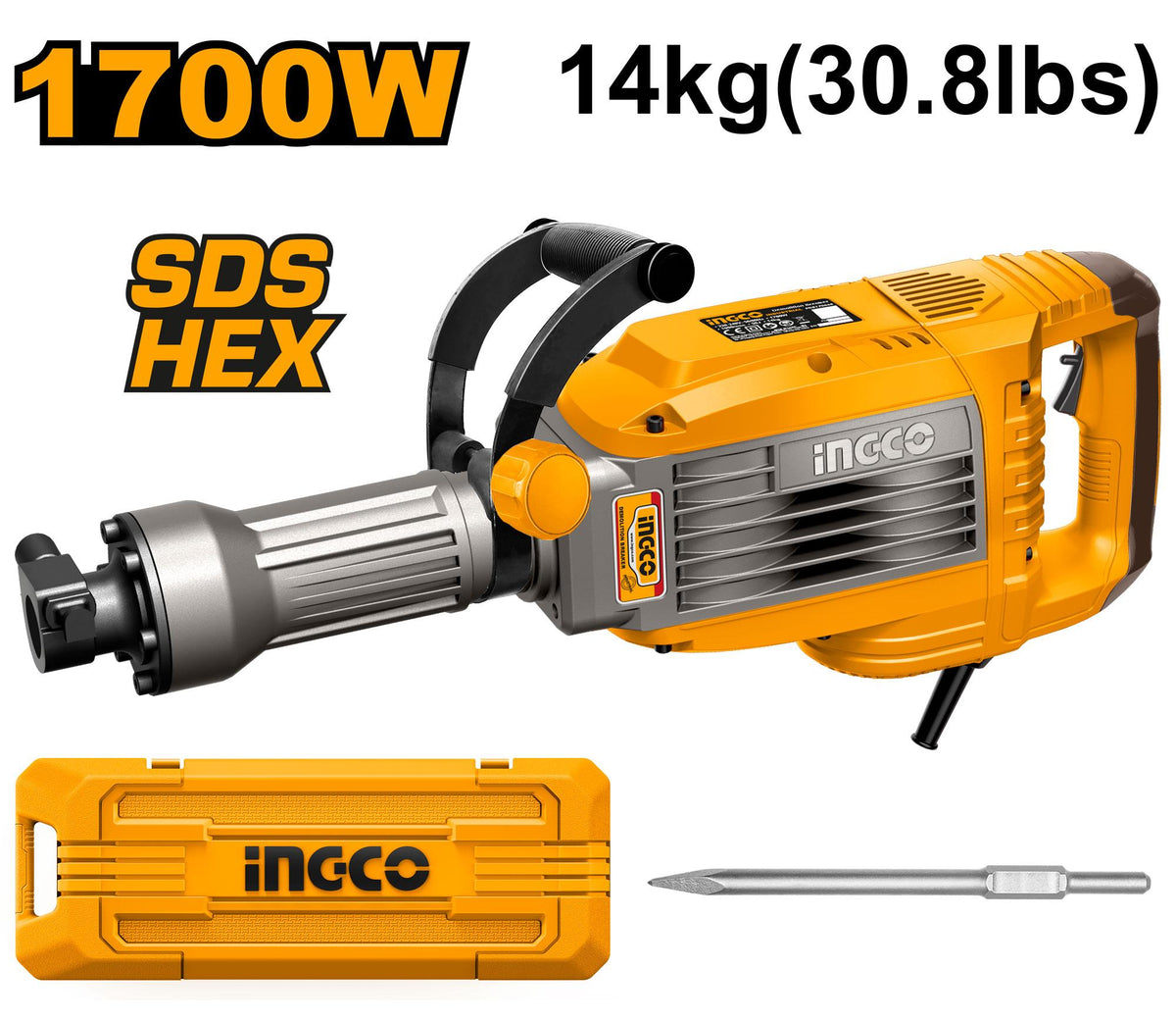 INGCO Marteau burineur PDB170068 1700W 14kg — piquage béton et démolition Maroc