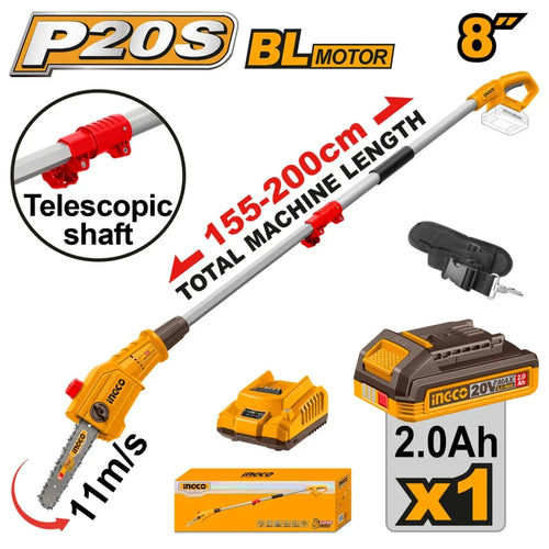 Scie à Perche 20V 8" - avec 1 Bat 2,0Ah + Cha INGCO | PSLI20281