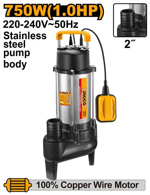 Pompe submersible pour eaux usées 750W 1HP INGCO | SPDS75068