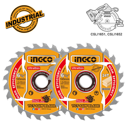 Jeu de 2 lames de scie TCT ultra-minces 165mm INGCO | TSB1653