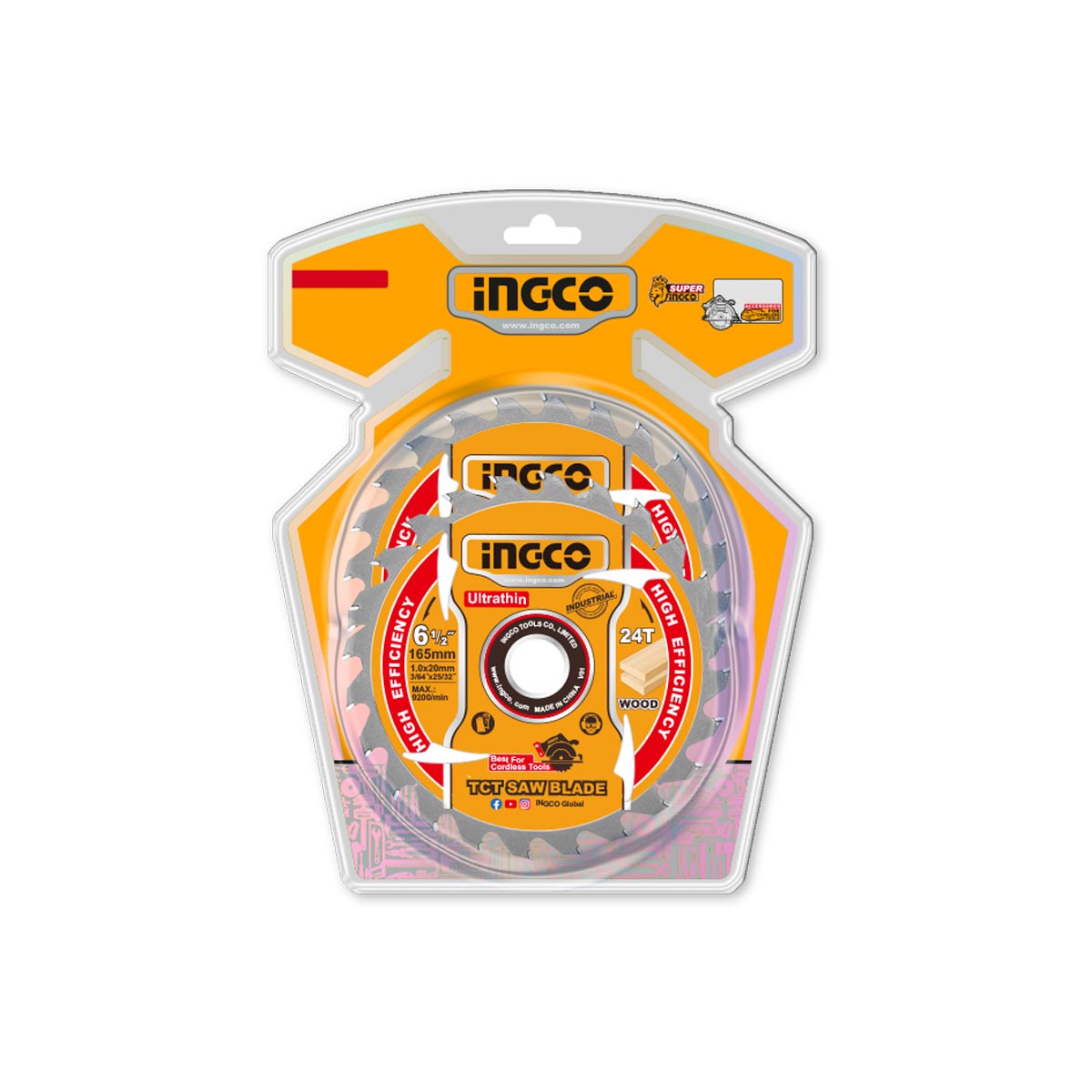 Jeu de 2 lames de scie TCT ultra-minces 165mm INGCO | TSB1653
