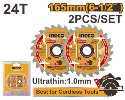 INGCO Jeu 2 lames TCT ultra-minces 165mm TSB1653 — coupe précise bois Maroc