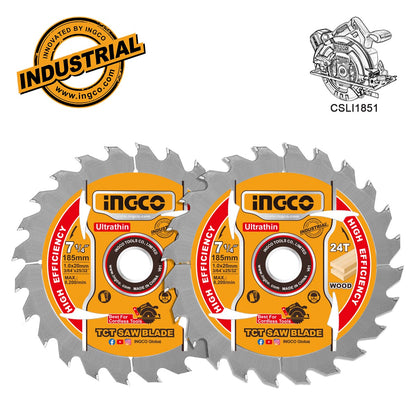 Jeu de 2 lames de scie TCT ultra-fines 185mm INGCO | TSB1853