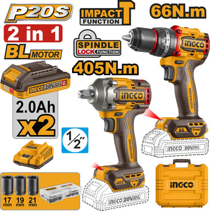 INGCO PACK 2 MACHINES VISSEUSE BRUSHLESS 66NM + BOULONNEUSE 405NM AU MAROC [CKLI20286]