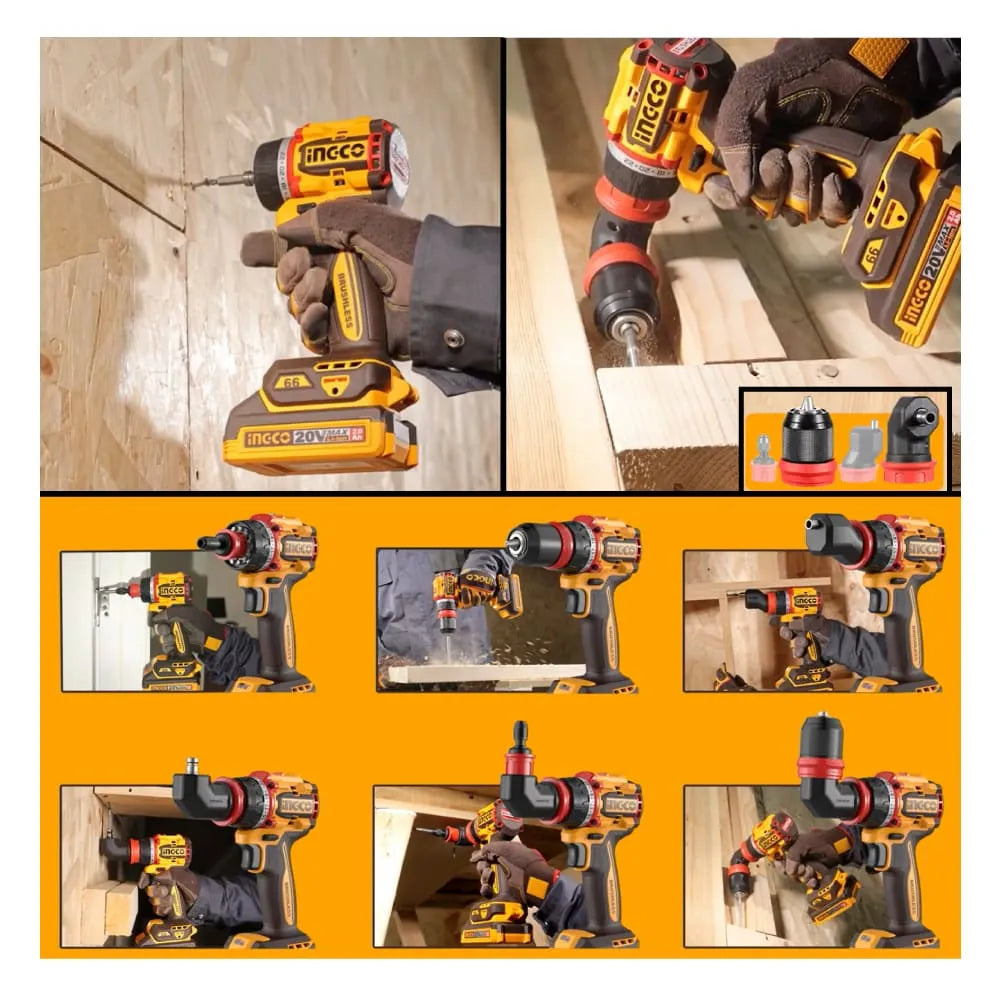 INGCO Perceuse-Visseuse 20V CDLI206686 multi-têtes — 2 batteries incluses Maroc