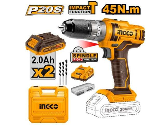 CIDLI201452 - MALETTE PERCEUSE VISSEUSE 20V 2BAT MANDRIN METAL INGCO Maroc