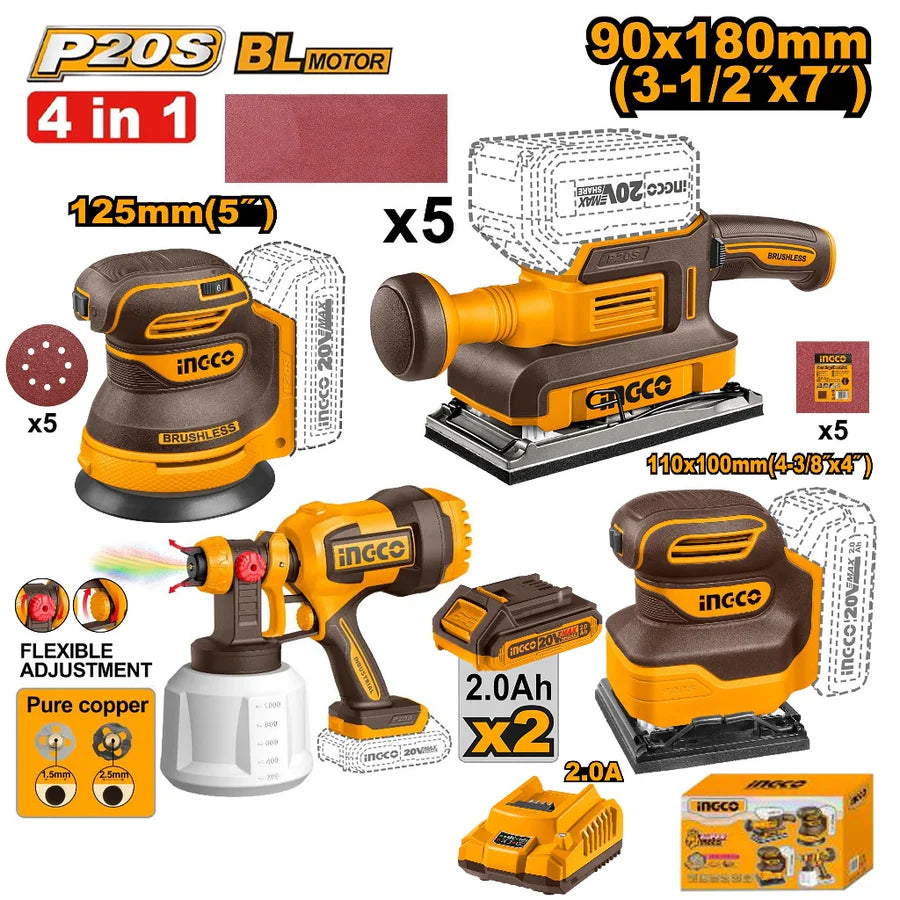 INGCO KIT COMBINÉ SANS FIL 4 PIÈCES AU MAROC [COSLI250383]