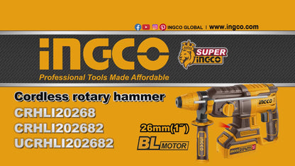 INGCO MARTEAU PERFORATEUR 26MM 20V 2BATTERIES 4.0AH+CHARGEUR INGCO AU MAROC [CRHLI202682]