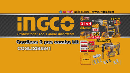 INGCO PACK DE 3MACHINES VISSEUSE 66NM +VISSEUSE POUR CLOISONS +MARTEAU 26MM +2BATTERIES 4AH INGCO AU MAROC [COSLI250591]