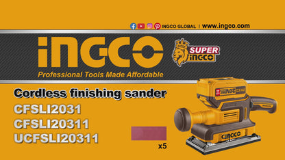 INGCO PONCEUSE VIBRANTE BRUSHLESS 20V 90X180MM 1BATTERIE+CHARGEUR AU MAROC [CFSLI20311]
