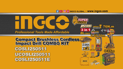 Pack INGCO 3 en 1 : Visseuse 76Nm + Télémètre 70m + Niveau Laser | COSLI250511