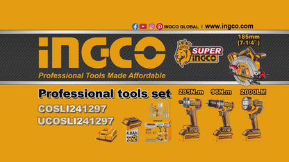 INGCO PACK 4 MACHINES VISSEUSE 96NM+BOULONNEUSE 285NM+SCIE CIRCULAIRE 185MM+TORCHE AU MAROC [COSLI241297]
