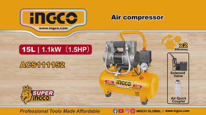 INGCO COMPRESSEUR SILENCIEUX 15L 1100W(1.5HP) NR AU MAROC [ACS111152]