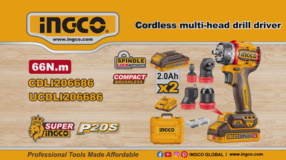 INGCO PERCEUSE-VISSEUSE 20V MULTI-TETES 66N.M AVEC 2 BATT + CHARGEUR AU MAROC [CDLI206686]
